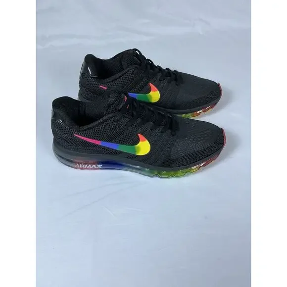 Nike Air Max 2017Black Rainbow Swoosh Multicolor Running ShoesMen 9.5 849560-901